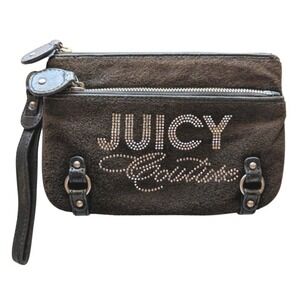 VTG Juicy Couture Dark Brown Velour Crystal‎ Logo Wristlet Y2K McBling Bag